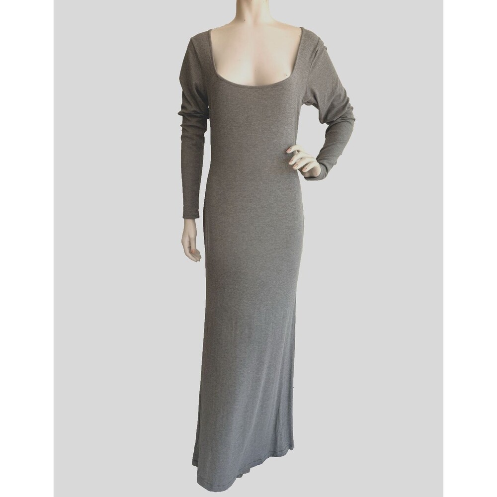 SKIMS Maxi Dress Size XL NWT Heather Gray Ribbed Soft Lounge Long Sleeve NEW